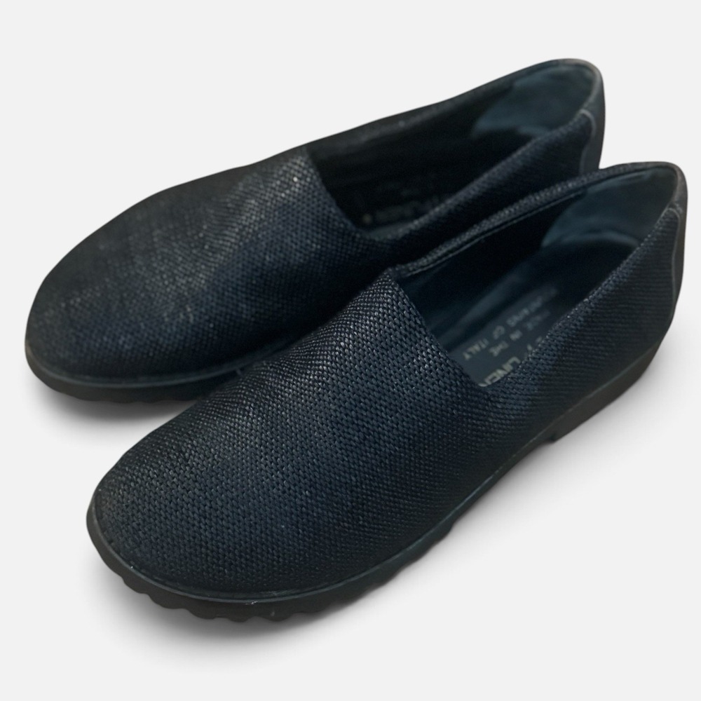 Donald J Pliner Black Leather Stretch Loafer Chunky Heel Slip On Women's 6.5